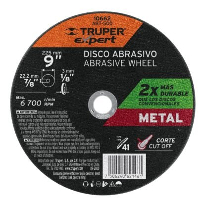 Disco para corte de metal, tipo 41, diámetro 9' Expert ABT-500